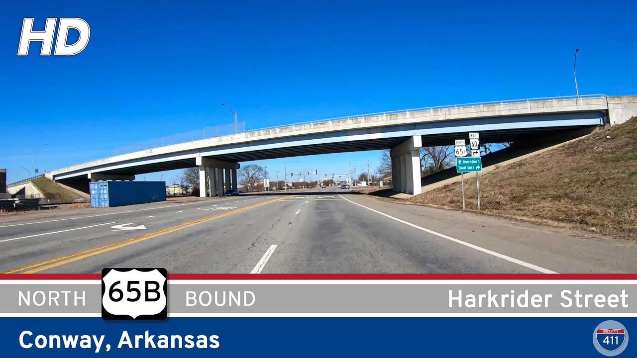 Drive America's Highways for 2 miles north along U.S. Highway 65B - Harkrider Street - in Conway, Arkansas