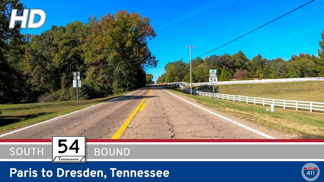 Drive America's Highways for 22 miles west along Tennessee Route 54 from Paris to Dresden.