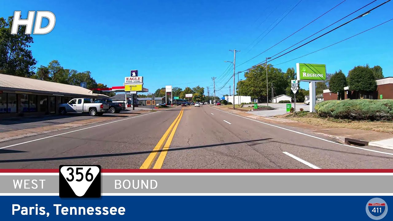Drive America's Highways for 1 mile west along Tennessee Secondary Route 356 in Paris