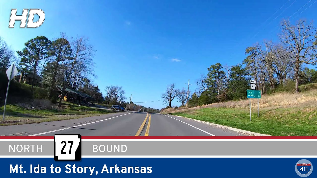 Drive America's Highways for 13 miles north along Arkansas Highway 27 from Mt. Ida to Story