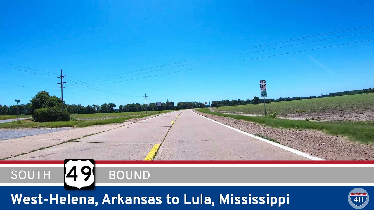 Drive America's Highways for 10 miles south along U.S. Highway 49 from Helena/West-Helena to Lula, Mississippi.