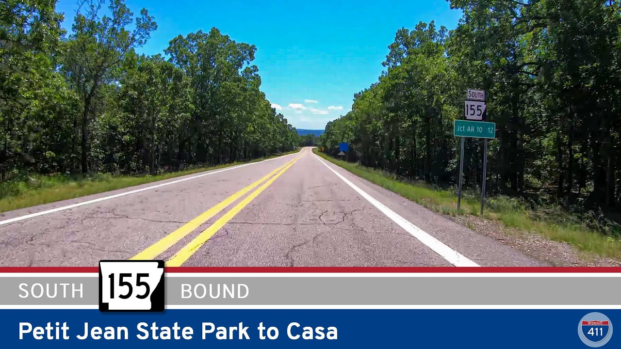 Drive America's Highways for 12 miles south along Arkansas Highway 155 from Petit Jean State Park to Casa.