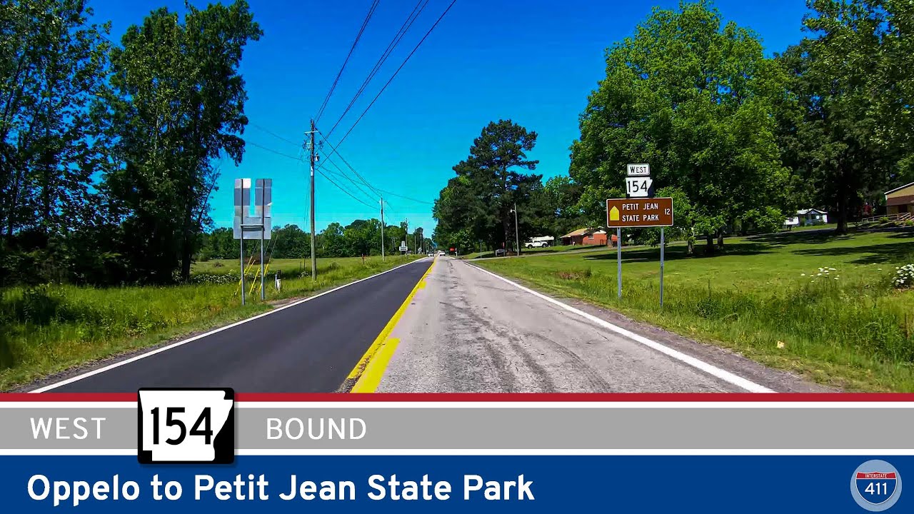 Drive America's Highways for 12 miles west along Arkansas Highway 154 from Oppelo to Petit Jean State Park.