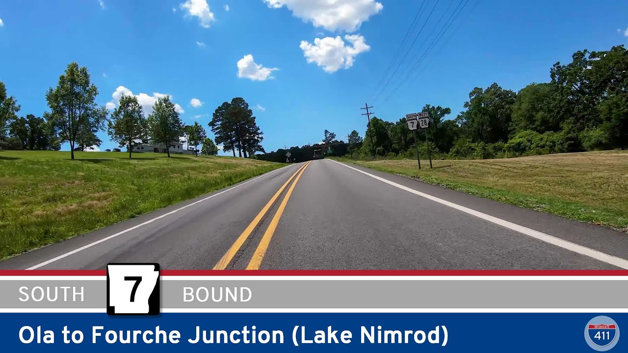 Drive America's Highways for 8 miles south along Arkansas Highway 7 from Ola to Fourche Junction.