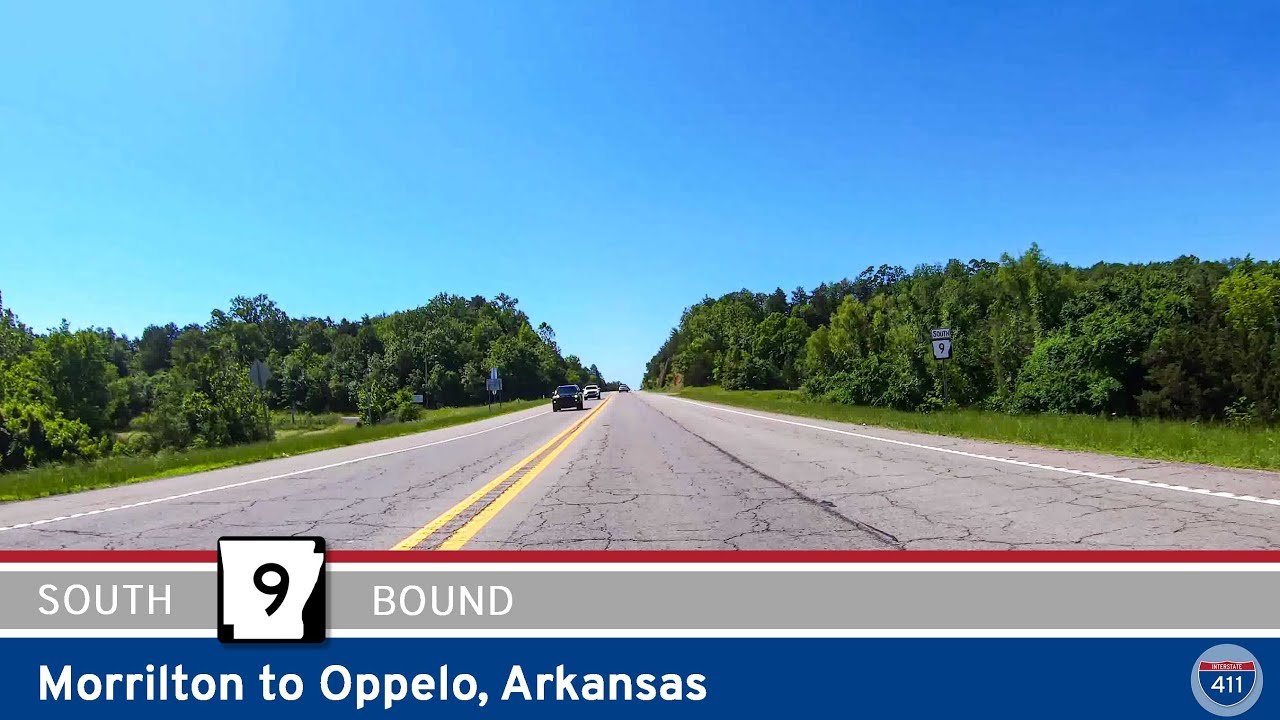 Drive America's Highways for 5 miles south along Arkansas Highway 9 from Morrilton to Oppelo, Arkansas