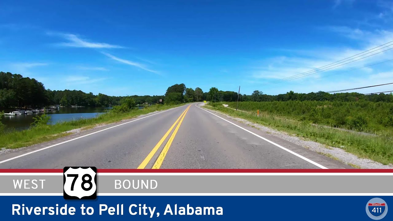 Drive America's Highways for 4 miles west along U.S. Highway 78 from Riverside to Pell City, Alabama.