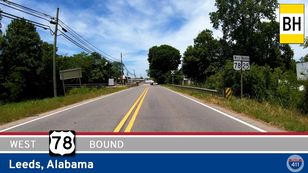 Drive America's Highways for 3 miles west along U.S. Highway 78 in Leeds, Alabama