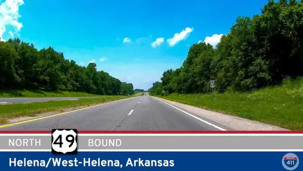 Drive America's Highways for 5 miles north along U.S. Highway 49 in Helena/West-Helena, Arkansas