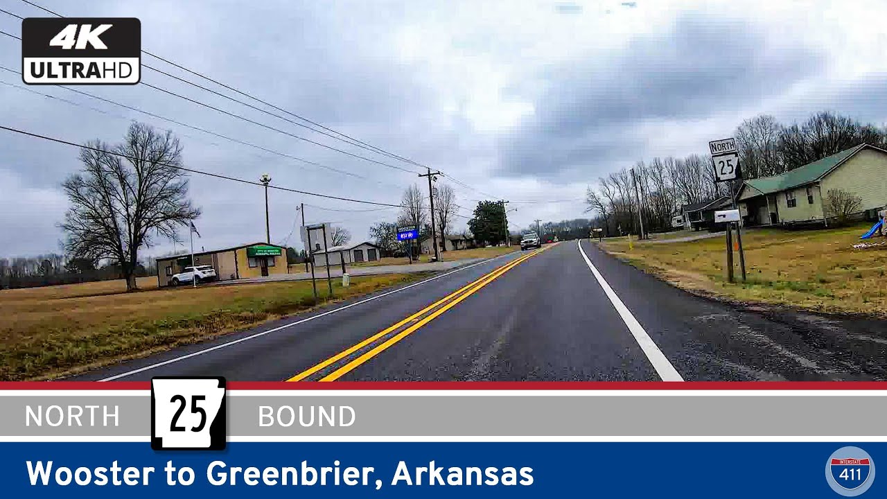 See America's Highways as we ride for 5 miles north along Arkansas Highway 25 from Wooster to Greenbrier.