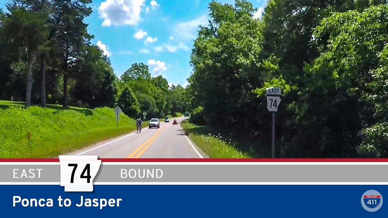 Drive 14 scenic miles along Arkansas Highway 74 from Ponca to Jasper through the Ozark Mountains, passing elk country, mountain switchbacks, and the Buffalo River on one of Arkansas’s most beautiful backroads.