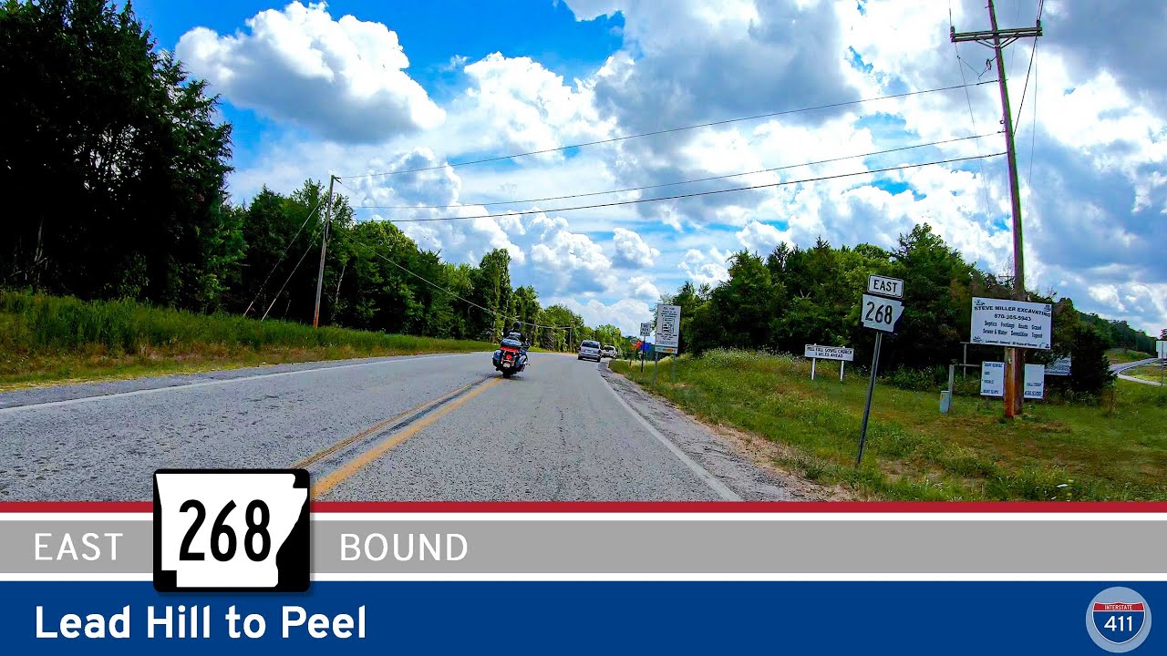 Cruise 6 scenic miles on Arkansas Highway 268 from Lead Hill to Peel, a peaceful drive through the Ozarks.